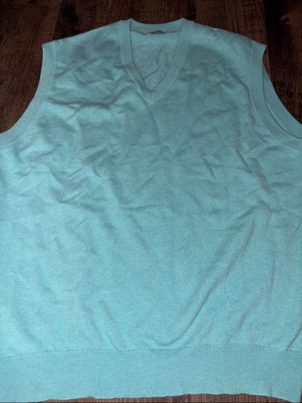 Men's V-Neck Sweater Vest in Light Teal 100% Pure Cashmere Made in Scotland